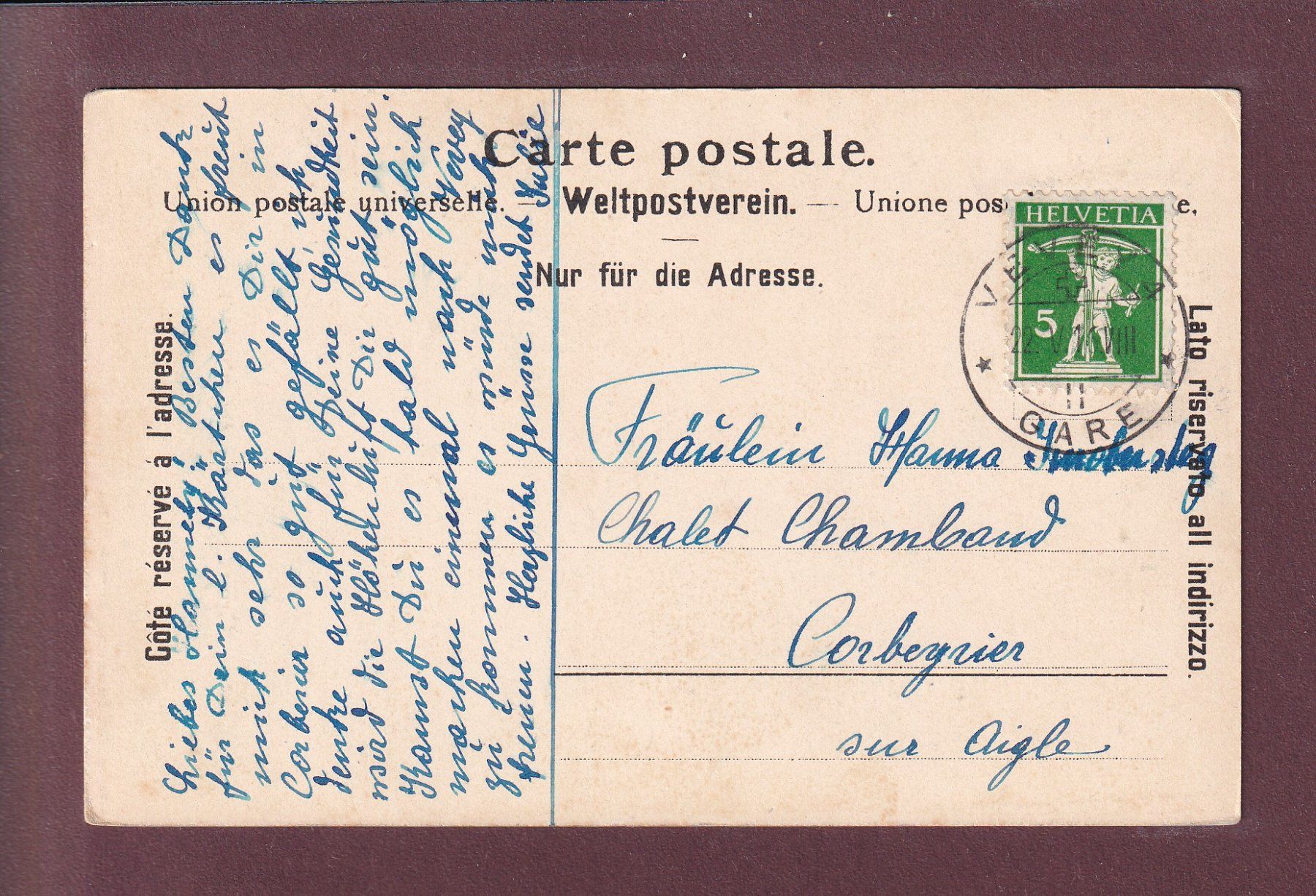 Cartoline postali: Grimselstrasse - AERLENBACHFALL - 1916 – Usato da Pully venduto da nicecards 1